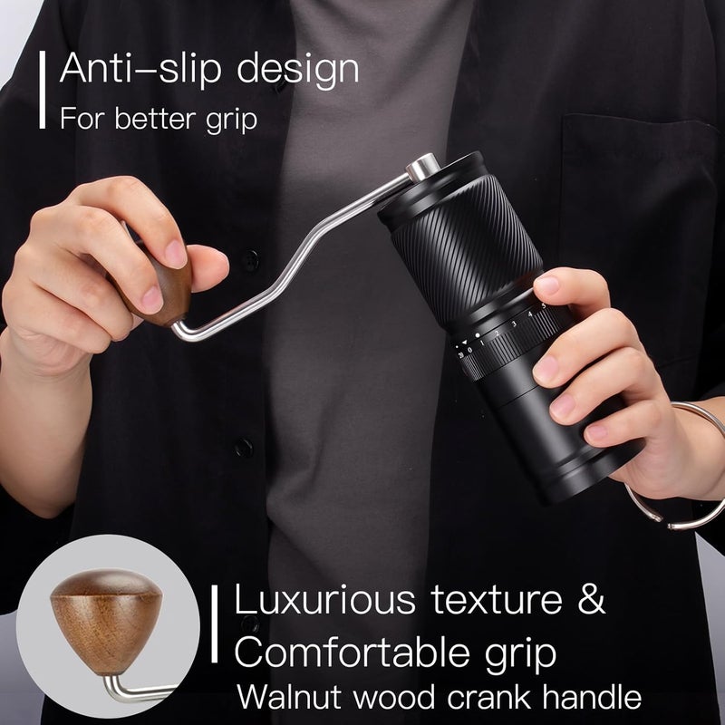 DACLL Manual Coffee Grinder with Numerical External Adjustable Setting, Capacity 30g with CNC Stainless Steel Conical Burr (black) - Image 4